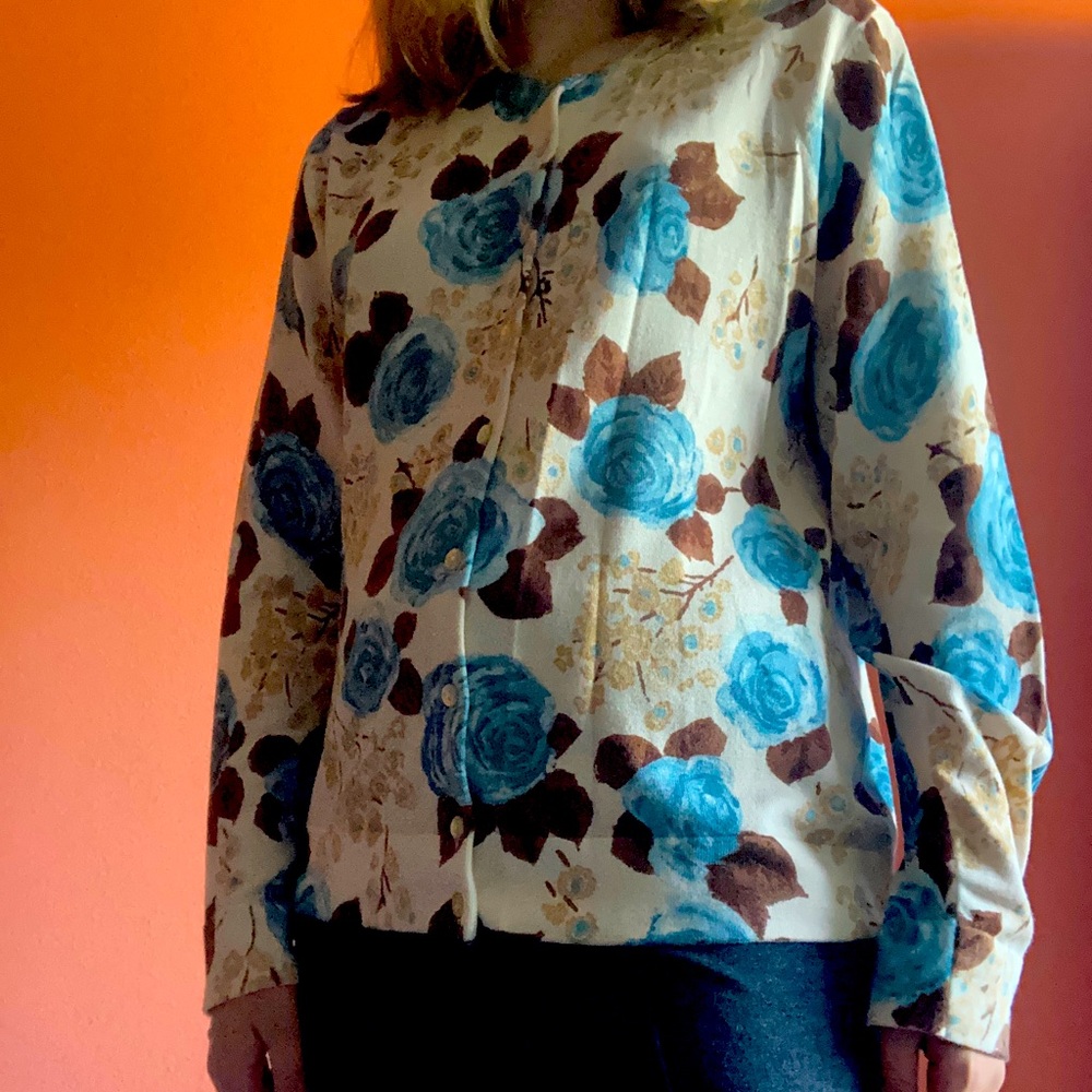 White button up cardigan with flower pattern